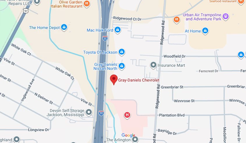 Map showing Gray-Daniels Chevrolet in Jackson